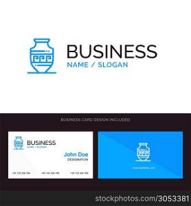 Amphora, Ancient Jar, Greece, Jar Blue Business logo and Business Card Template. Front and Back Design