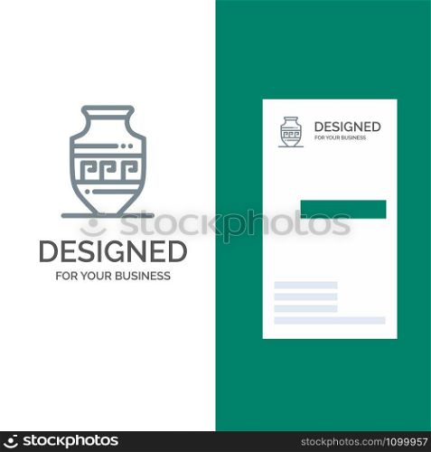 Amphora, Ancient Jar, Greece, Jar Grey Logo Design and Business Card Template
