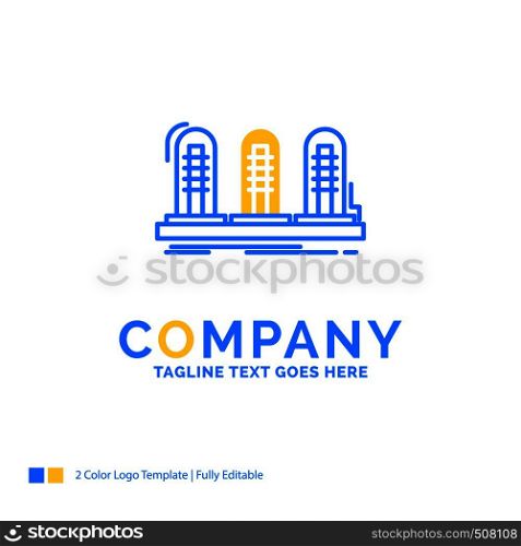 amplifier, analog, lamp, sound, tube Blue Yellow Business Logo template. Creative Design Template Place for Tagline.