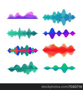 Amplitude color motion waves. Abstract electronic music sound voice wave vector set. Digital effect equalizer colored illustration. Amplitude color motion waves. Abstract electronic music sound voice wave vector set
