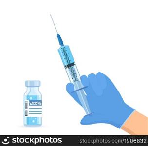 Ampoule and syringe with medicament. Coronavirus covid 19 vaccination concept. Injection syringe needles. Medical equipment. Healthcare, hospital and medical diagnostics.. Ampoule and syringe with medicament.