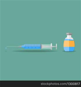 Ampoule and syringe with medicament. Vaccination concept. Healthcare, hospital and medical diagnostics.