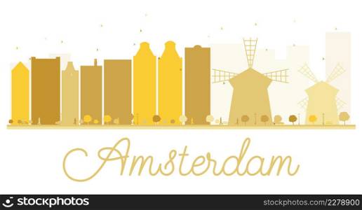 Amsterdam City skyline golden silhouette. Vector illustration. Simple flat concept for tourism presentation, banner, placard or web site. Business travel concept. Cityscape with landmarks