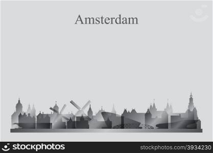 Amsterdam city skyline silhouette in grayscale, vector illustration&#xA;