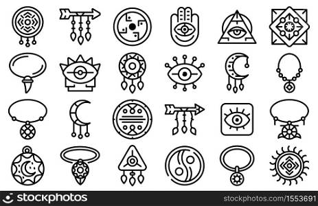 Amulet icons set. Outline set of amulet vector icons for web design isolated on white background. Amulet icons set, outline style