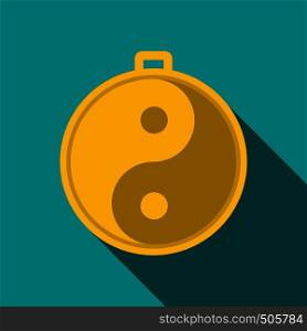 Amulet of yin yang icon in flat style on a blue background . Amulet of yin yang icon