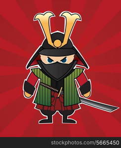 amurai cartoon illustration on red sunburst background