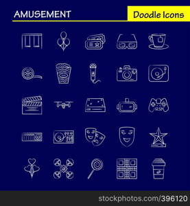 Amusement Hand Drawn Icons Set For Infographics, Mobile UX/UI Kit And Print Design. Include: Cycle, Bicycle, Cycling, Exercise, Guitar, Music, Musical Instrument, Eps 10 - Vector