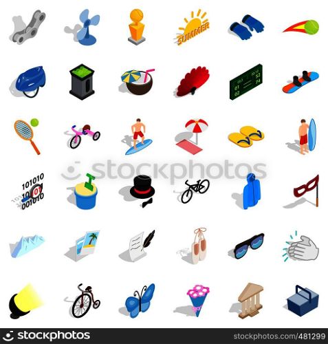Amusement icons set. Isometric style of 36 amusement vector icons for web isolated on white background. Amusement icons set, isometric style