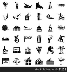 Amusement icons set. Simple style of 36 amusement vector icons for web isolated on white background. Amusement icons set, simple style