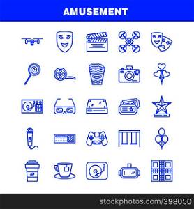 Amusement Line Icons Set For Infographics, Mobile UX/UI Kit And Print Design. Include: Cycle, Bicycle, Cycling, Exercise, Guitar, Music, Musical Instrument, Eps 10 - Vector
