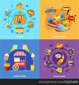 Amusement park 4 flat icons square. Circus amusement park 4 flat icons square composition abstract isolated vector illustration