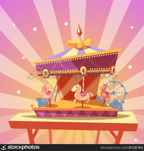 Amusement park cartoon. Amusement park cartoon with retro merry-go-round carousel vector illustration