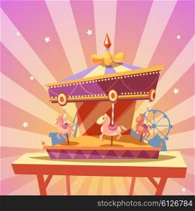 Amusement park cartoon. Amusement park cartoon with retro merry-go-round carousel vector illustration