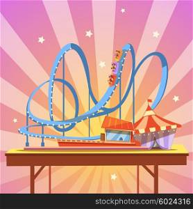 Amusement park cartoon. Amusement park cartoon with retro style rollercoaster on abstract background vector illustration