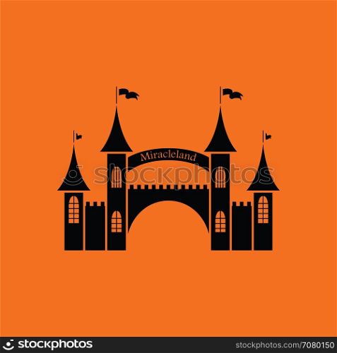 Amusement park entrance icon. Orange background with black. Vector illustration.