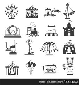 Amusement Park Icons. Amusement park icons black set with ferries wheel and rollercoaster symbols isolated vector illustration
