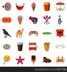 Amusement park icons set. Cartoon set of 25 amusement park vector icons for web isolated on white background. Amusement park icons set, cartoon style