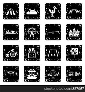 Amusement park icons set icons in grunge style isolated on white background. Vector illustration. Amusement park icons set, simple style