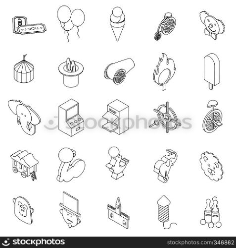 Amusement park icons set in isometric 3d style on a white background. Amusement park icons set, isometric 3d style