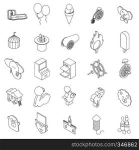 Amusement park icons set in isometric 3d style on a white background. Amusement park icons set, isometric 3d style