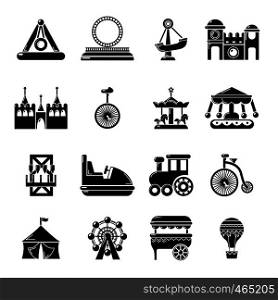 Amusement park icons set. Simple illustration of 16 amusement park vector icons for web. Amusement park icons set, simple style