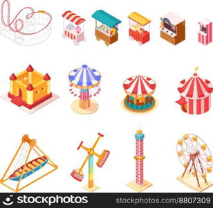 Amusement park isometric cartoon icons set vector image