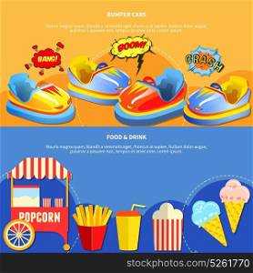Amusement park mining 2 flat banners. Amusement park horizontal banners website design abstract isolated vector illustration