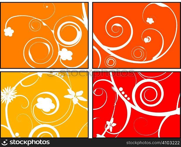 An abstract design with a floral theme in orange