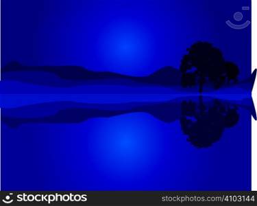 An abstract filed images with silhouette trees and hills in the background