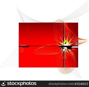An abstract futuristic image in red and orange with exploding lines