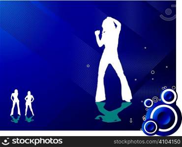 An abstract image of a group of girls having fun at a party on a blue background