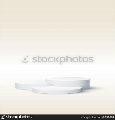 An abstract vector scene with a white oval shape pedestal. Round form stage with free space for an object, product, or text placement.