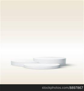 An abstract vector scene with a white oval shape pedestal. Round form stage with free space for an object, product, or text placement.