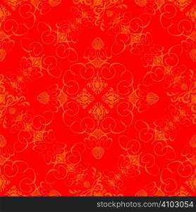 An abstract wallpaper design done in the old fashioned style in red and orange