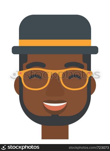 An african-american cheerful man experiencing euphoria vector flat design illustration isolated on white background. Vertical layout.. Cheerful man experiencing euphoria.