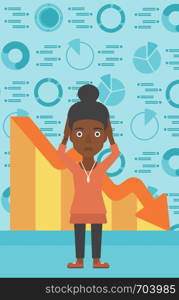 An african-american female bankrupt clutching her head. Female bankrupt with a big question mark above her head. Concept of business bankruptcy. Vector flat design illustration. Vertical layout.. Bankrupt clutching her head vector illustration.