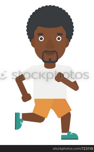 An african-american man jogging vector flat design illustration isolated on white background.. Sportive man jogging.