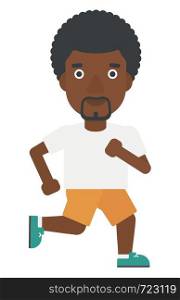 An african-american man jogging vector flat design illustration isolated on white background.. Sportive man jogging.
