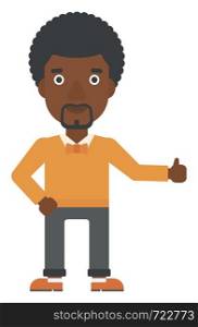 An african-american man showing thumbs up sign vector flat design illustration isolated on white background. Vertical layout.. Man showing thumbs up.