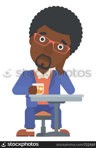 An african-american man sitting at bar vector flat design illustration isolated on white background. . Man sitting at bar.