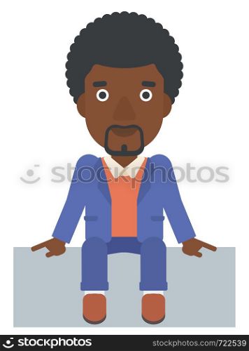 An african-american man sitting vector flat design illustration isolated on white background. . Smiling man sitting.