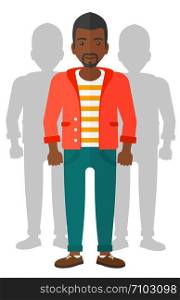 An african-american man with some shadows of his coworkers behind him vector flat design illustration isolated on white background. . Professional business team.