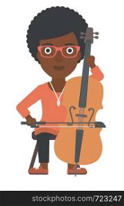 An african-american woman playing cello vector flat design illustration isolated on white background.. Woman playing cello.