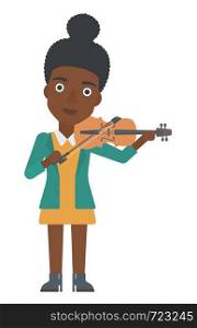 An african-american woman playing violin vector flat design illustration isolated on white background.. Woman playing violin.