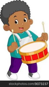 an African boy passionately plays the red drum musical instrument