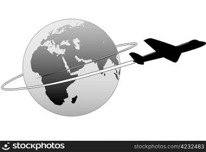 An airline passenger jet airplane travels around the world.