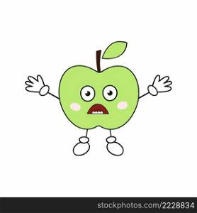 An angry green Apple with a face, arms, and legs. Funny fruit Emoji for social networks. Children’s sticker.