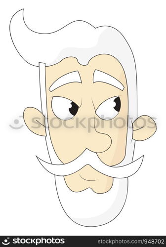 An angry old man with a white hair and a white beard, vector, color drawing or illustration.