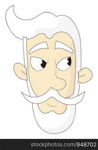 An angry old man with a white hair and a white beard, vector, color drawing or illustration.
